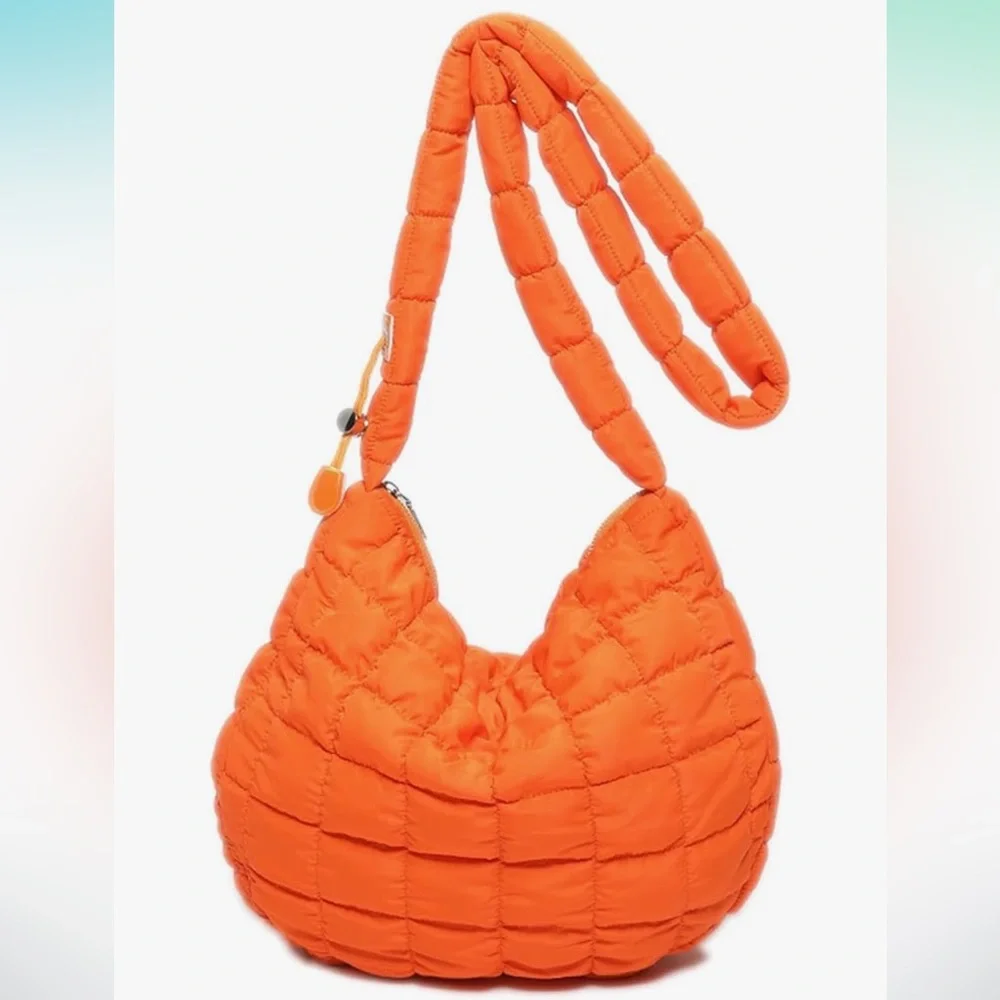 Women’s Orange Quilted Bag Puffer Crossbody Purse